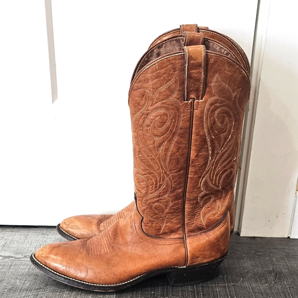 Laredo Brown Western Cowboy Leather  embroidered Boots Nade In USA